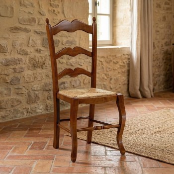 Sedia sagomata con fondino in paglia e traverse tornite
