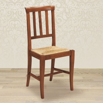 Sedia profili in legno con sedile in paglia rustica