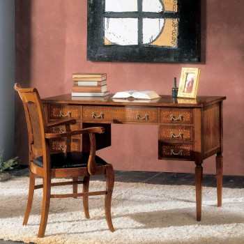 Scrivania impero con filetti, dettagli intarsi legno