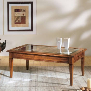 Tavolino con griglia, cassetto in legno toulipier