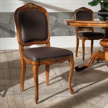 Sedia barochetto imbottita in tessuto con intaglio conchiglia