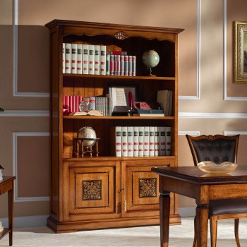 Libreria due porte con intarsio Iris e globi decorativi