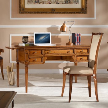 Scrittoio con 5 cassetti in legno classico e dettagli