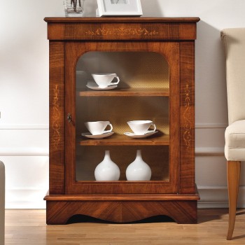 Vetrinetta 1 porta 800 con intarsi floreali in legno