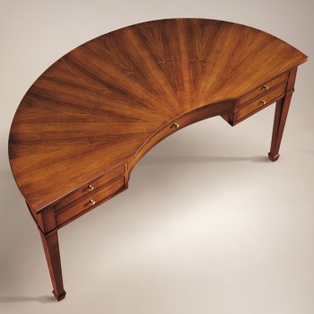 Scrivania con piano in noce intarsiato a ventaglio