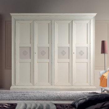 Armadio laccato 4 ante con pannelli decorati