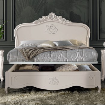 Letto Stella in legno con rosa, testata decorata, contenitore