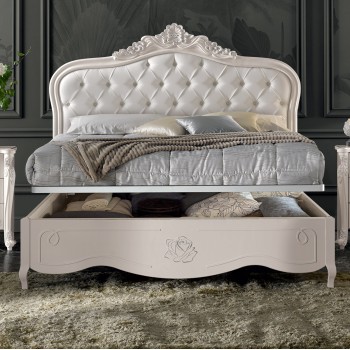Letto contenitore Stella con testata capitonnè e decori