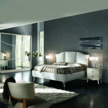Letto matrimoniale senza contenitore, ecopelle bianca, ambiente moderno