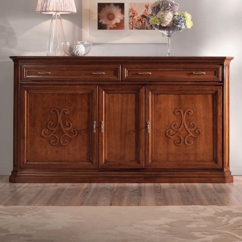 Credenza 3 ante con rilievo a giglio, dettaglio frontale