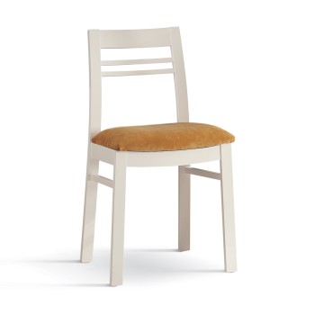 Sedia con sedile imbottito arancione, gambe faggio