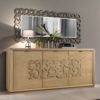 Credenza 3 ante 2 cassetti in legno di frassino con dettagli traforati