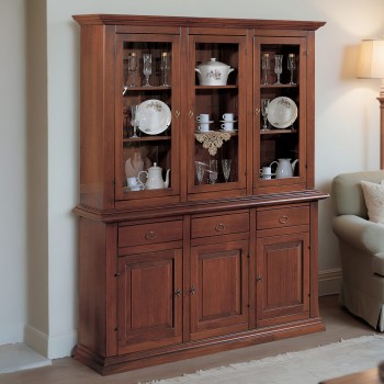 Credenza con alzata ante con bugne, legno noce