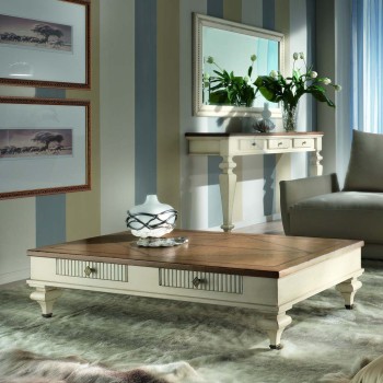 Tavolino inglese con piano in rovere e due cassetti rigati