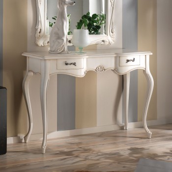 Consolle intagliata con 2 cassetti, decorazione frontale