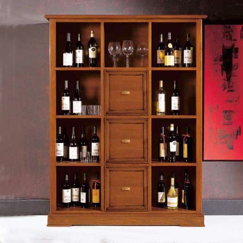Libreria con 12 vani, 3 cassetti, dettagli noce