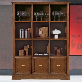 Libreria con 3 cassetti, 9 vani, dettaglio legno