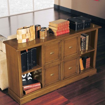 Libreria 8 vani 4 cassetti, dettaglio legno noce tanganica