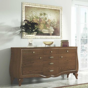 Credenza 2 ante liscie e 6 cassetti, fianchi sagomati