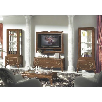 Composizione con porta tv e vetrine, legno di frassino