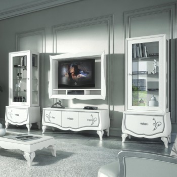 Composizione porta tv e 2 vetrine con dettagli floreali