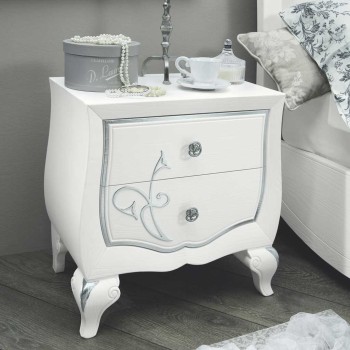 Comodino con 2 cassetti e decoro, gambe incise