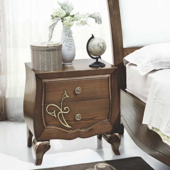 Comodino 2 cassetti con decoro floreale dorato