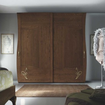 Armadio 2 ante scorrevoli con decori floreali in legno frassino