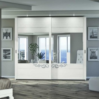 Armadio 2 ante scorrevoli con decori floreali e specchi