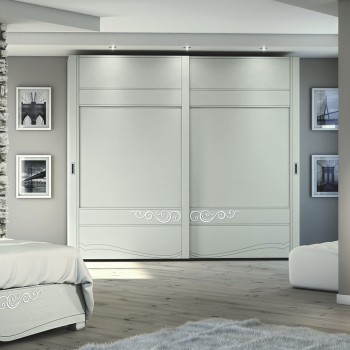 Armadio a 2 ante scorrevoli con decoro floreale in legno