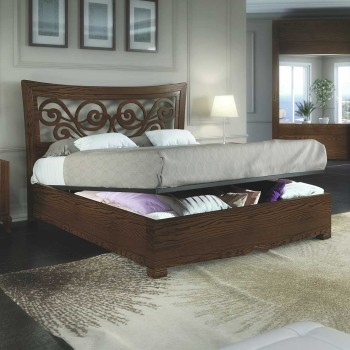 Letto con contenitore e testata traforata alzata legno