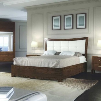 Letto imbottito con giroletto in legno di frassino