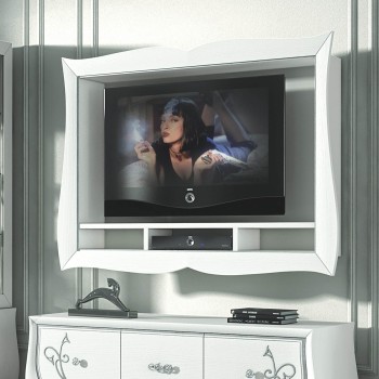 Cornice porta tv bianca con vani decoder e design sagomato