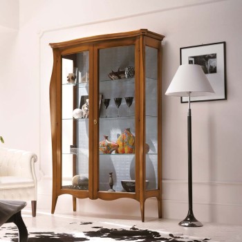 Vetrina sagomata 2 ante in legno noce e vetro