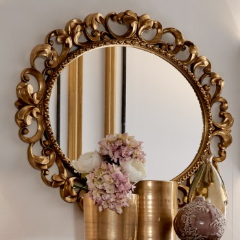 Specchiera ovale barocco moderno dettagli foglia oro