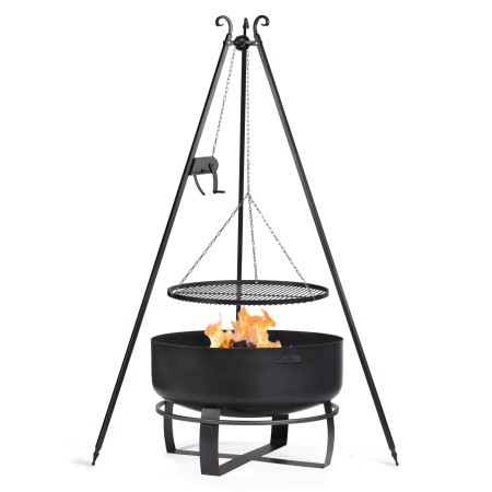 Set Braciere XXL Viking 80cm Treppiede 180cm Verricello Griglia 70cm