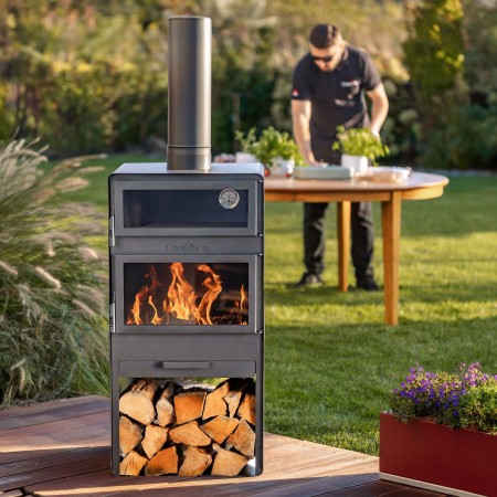 Stufa a Legna da Esterno Vento Forno Griglia e Portalegna 120cm
