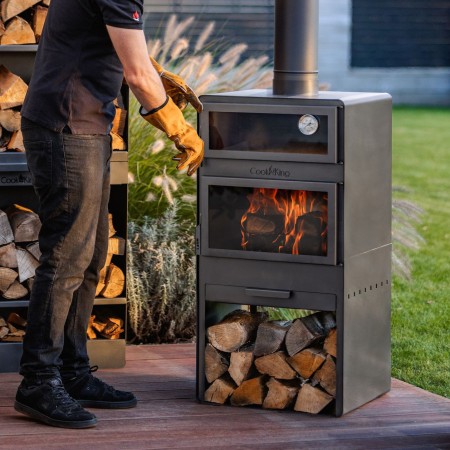 Stufa a Legna da Esterno Vento Forno Griglia e Portalegna 120cm