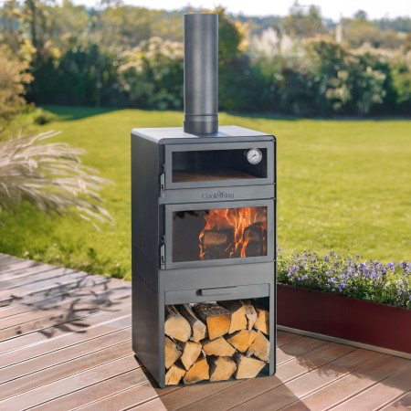Stufa a Legna da Esterno Vento Forno Griglia e Portalegna 120cm
