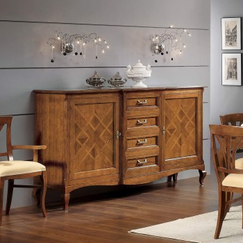 Credenza 2 porte bugne intarsiate con piano sporgente