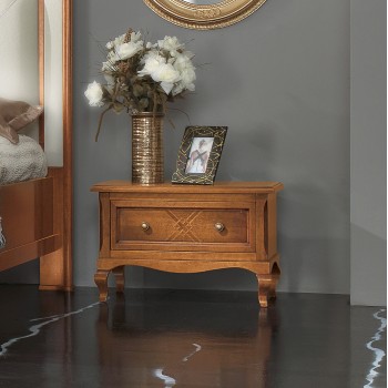 Comodino 1 cassetto intarsiato con gambe curve