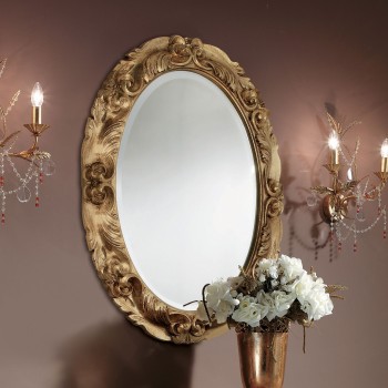 Specchiera ovale foglia similoro con cornice intagliata