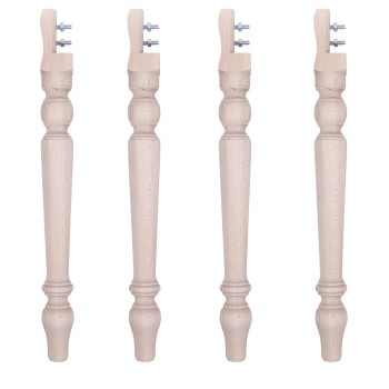 Set di 4 gambe tornite legno faggio, dettaglio attacco