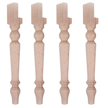 Dettaglio del set di 4 gambe tornite per tavolo in legno grezzo