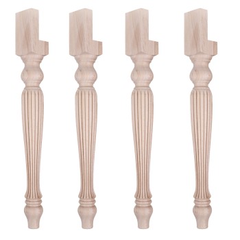 Set di 4 gambe tornite rigate per tavolo, dettaglio attacco