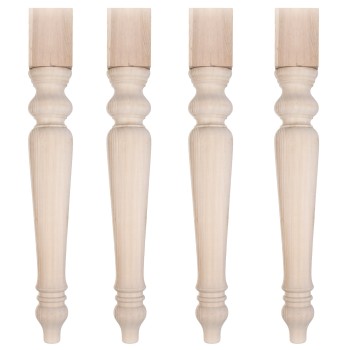 Set di 4 gambe tornite in legno massello, dettaglio