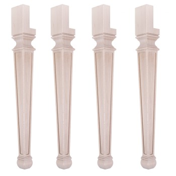 Set di 4 gambe a spillo in legno massello, dettaglio intagli