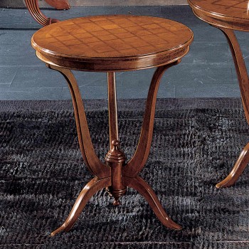 Tavolino rotondo da 60 cm intarsio a scacchi in legno