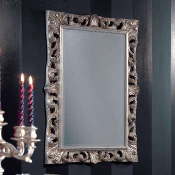 Specchiera barocca finitura con foglia argento, cornice intagliata