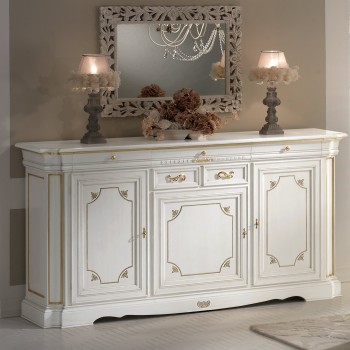 Credenzone 3 ante laccato con decori oro e intaglio